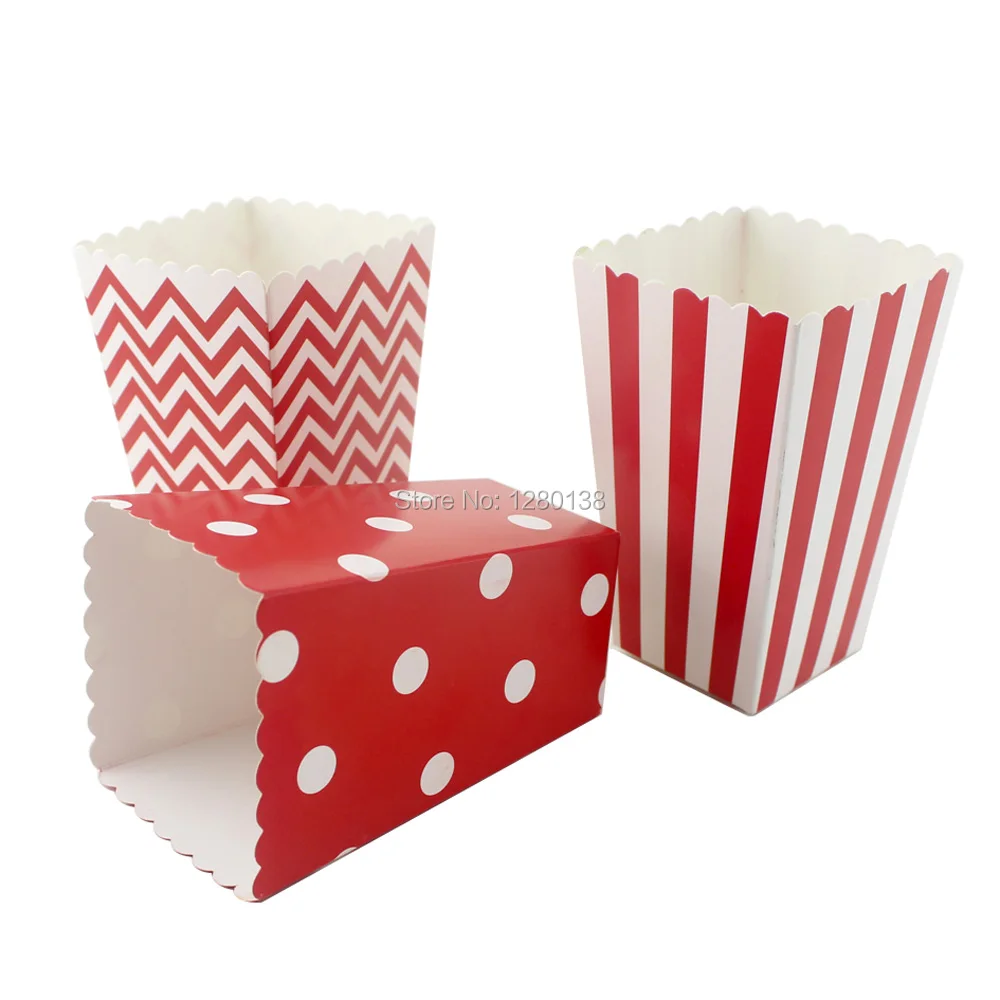 

120pcs Decorative Popcorn Boxes Foil Gold Foil Silver Pink Blue Red Paper Mini Candy Gift Boxes Bags for Event Party Favor
