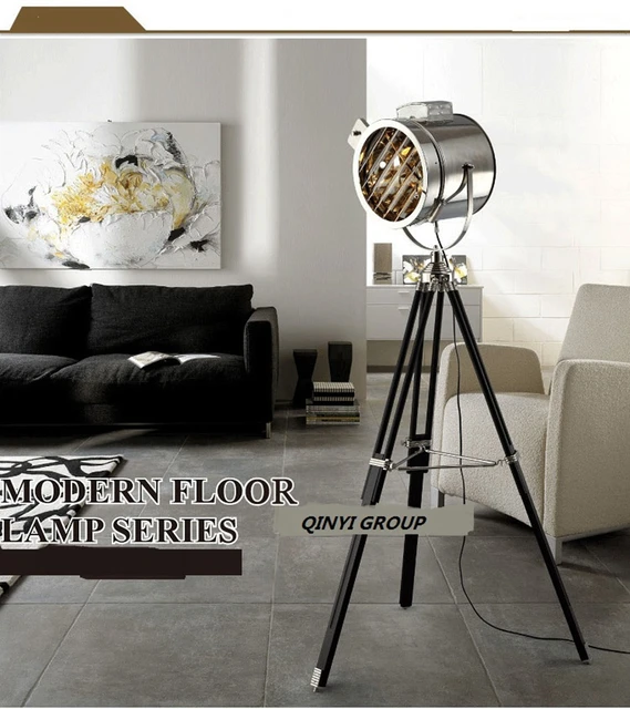 Creativa moderna lámpara de pie trípode de metal reflector woden y ... Creativa moderna lámpara de pie trípode de metal reflector woden y ...