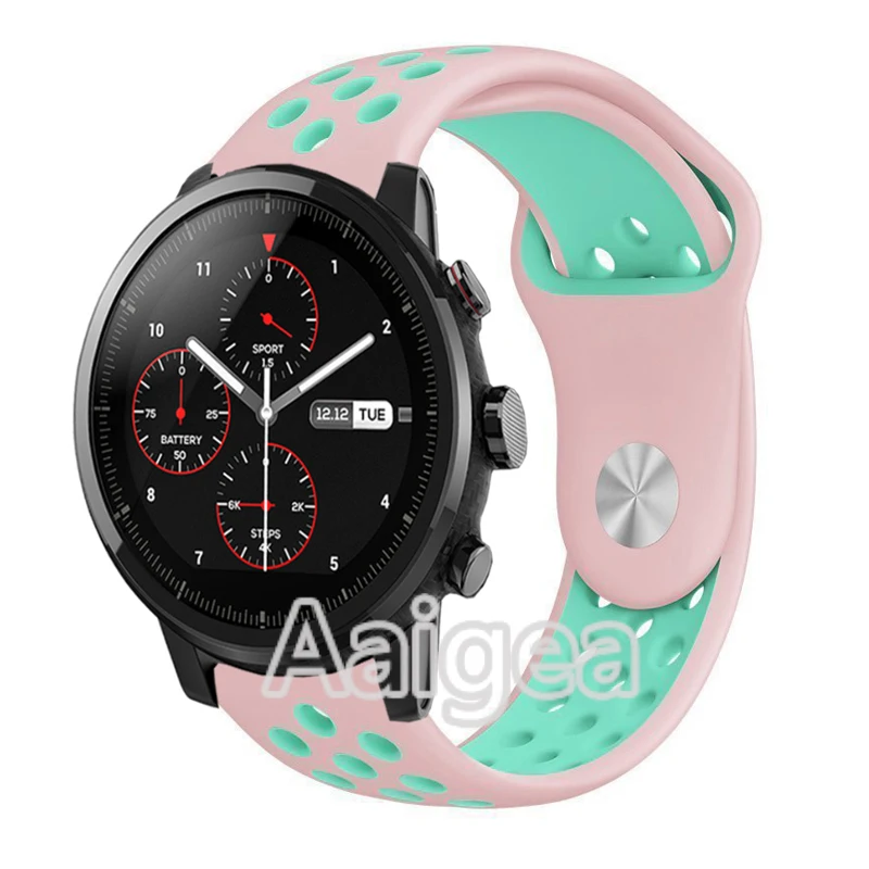 Мягкая силиконовая лента сменный ремешок для Huami Amazfit Strato спортивные часы 2 красочные дышащий браслет Ремешки для наручных часов 22 мм - Цвет: pink green