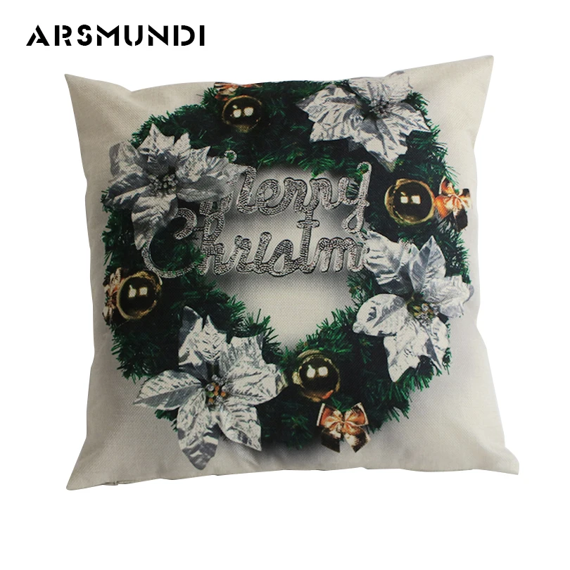 

Merry Christmas wreath Cushion Cover Printed Snowman Woven Pillowcase Simple Home use Decorative chair wrist throw cushion case