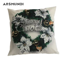 Merry Christmas wreath Cushion Cover Printed Snowman Woven Pillowcase Simple Home use Decorative chair wrist throw cushion case snowman print cushion cover pillowcase