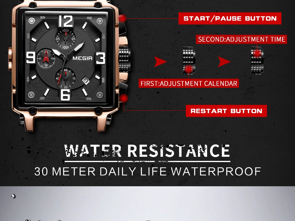 Мужские часы Лидирующий бренд MEGIR многофункциональные Роскошные хронограф кварцевые часы мужские часы водонепроницаемые кожаные