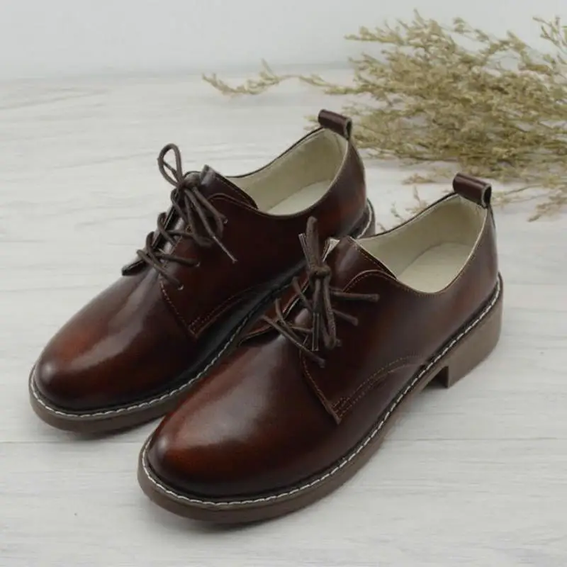 

Japanese Round Head Women's Oxford Shoes College Wind Women's Shoes Deep mouth Brown Black Lace-up Shoes Derby Shoes