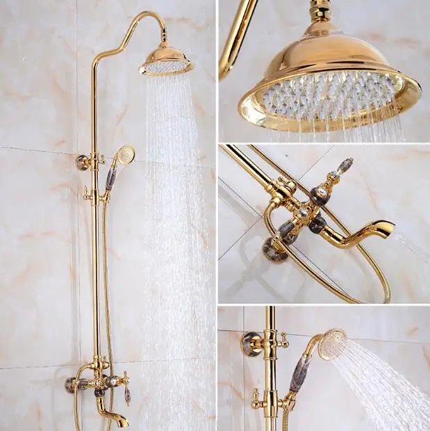 Luxury Bathroom Rose Gold and Jade Brass Rain Shower Set, Shower Faucet