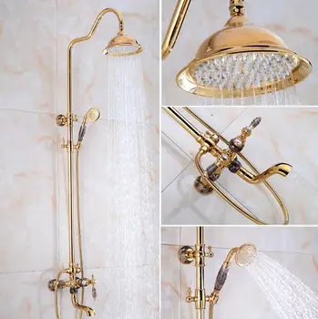 

Luxury Bathroom Rose Gold and Jade Brass Rain Shower Set, Shower Faucet European style Bath & Shower Faucet Set, Wall Mounted