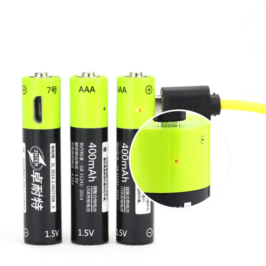 AAA 1,5 В 400 мАч USB Перезаряжаемые Батарея Универсальный ZNT7 литий-полимерный батареи Bateria с Micro USB кабель ROHS CE оптовая продажа