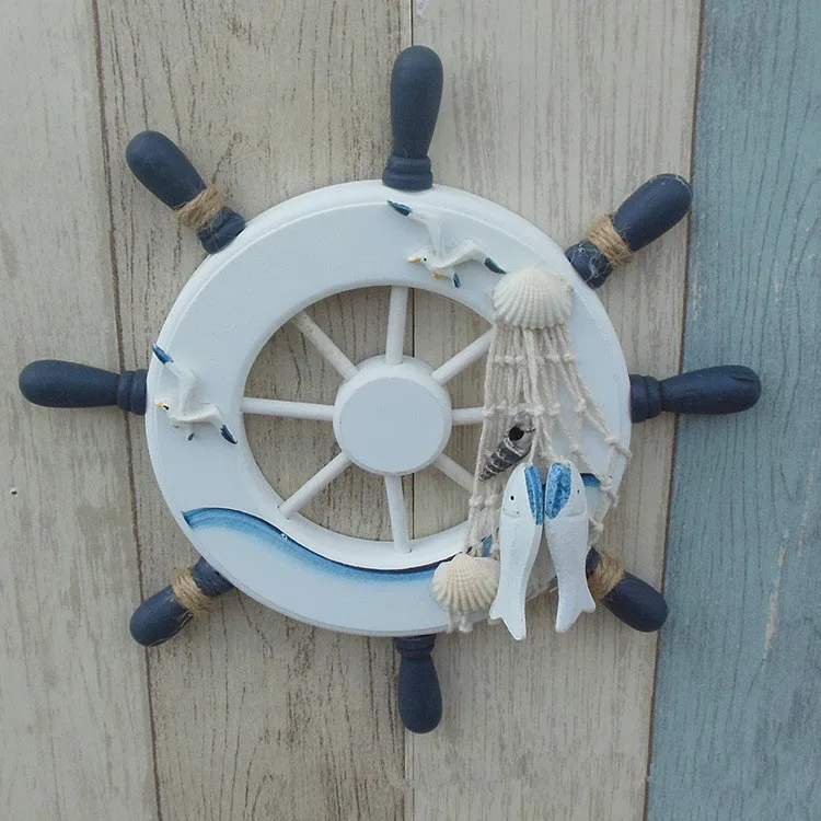 1PC Mediterranean Style Anchor Helmsman Wooden Boat Ship Rudder Fishing Net Home Wall Nautical Decoration Wheel Wood Craf MP 002 | Дом и сад