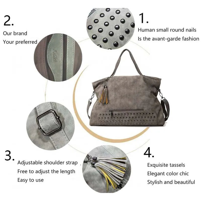 برشام خمر بو حقيبة الإناث الأزياء شرابة رسول حقيبة المرأة الكتف حقيبة أكبر الأعلى مقبض حقائب السفر حقيبة