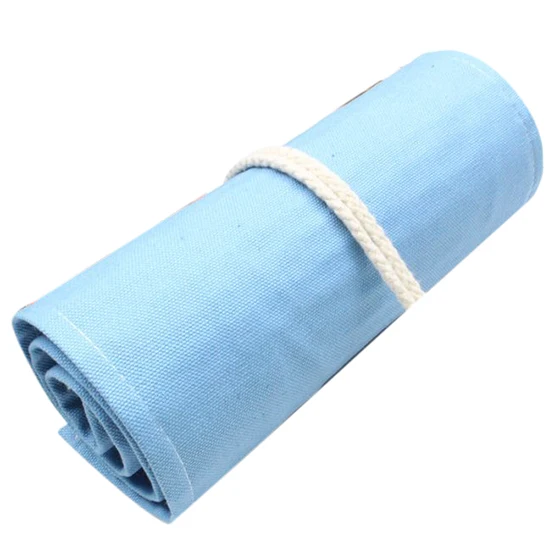 

72 Holes Roll Up Pencil Case Canvas Wrap Pen Bag Storage Holder, blue