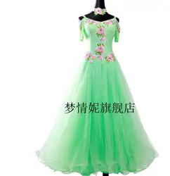 Бального танца Конкурс платья Для женщин Бальные платья цветок strassBallroom вальс платья/бальные Танцы Вальс платье зеленый