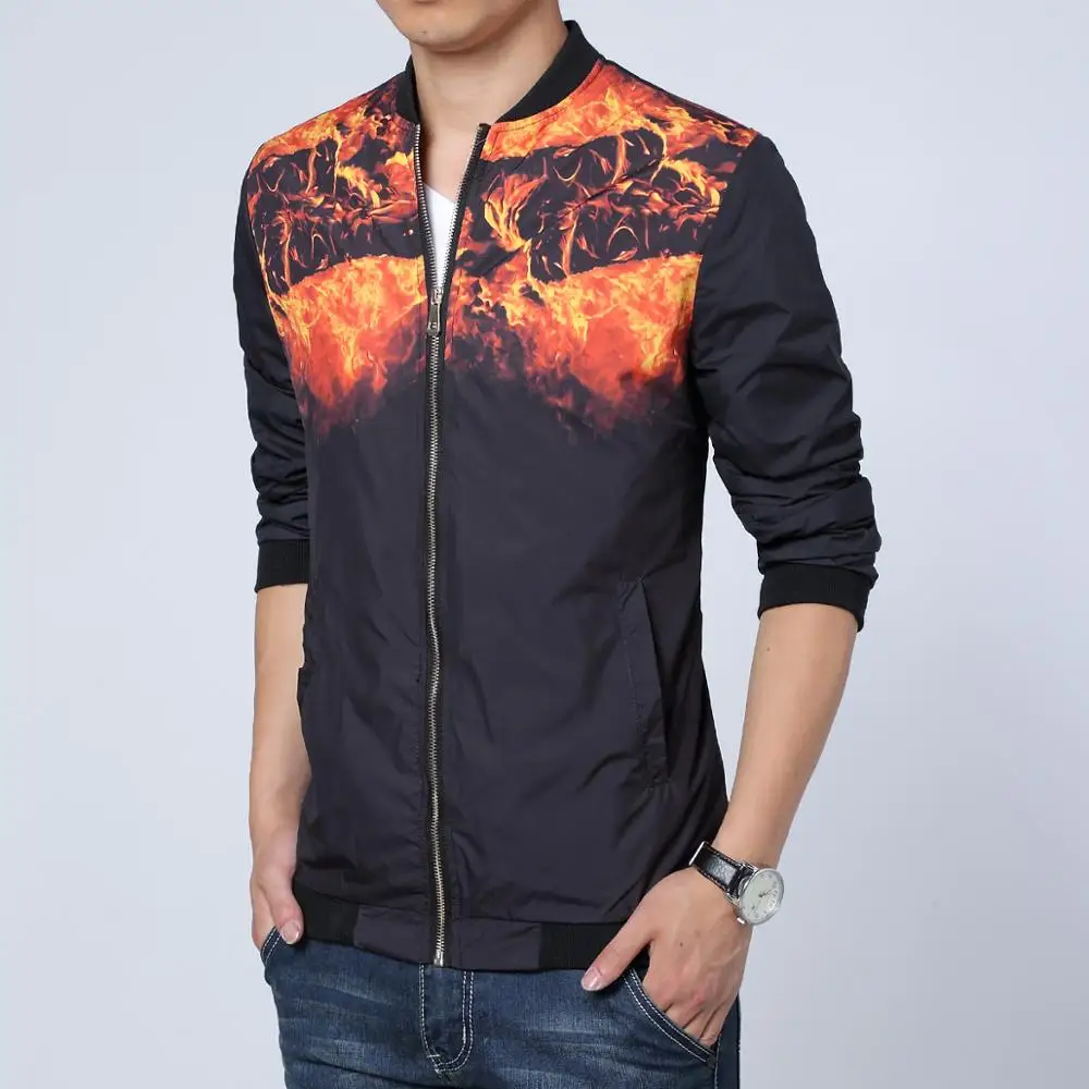 Plus Size Jacket Men Brand New 2019 Streetwear Bomber Jacket Man Stand Collar Print Slim Fit Windbreaker Men Casual Jacket 5XL-M
