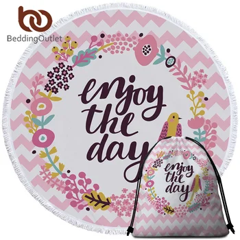 

BeddingOutlet Pink Microfiber Towel Floral Garland Round Beach Towel Large For Adults Striped Wave Toalla Bird Picnic Mat 150cm