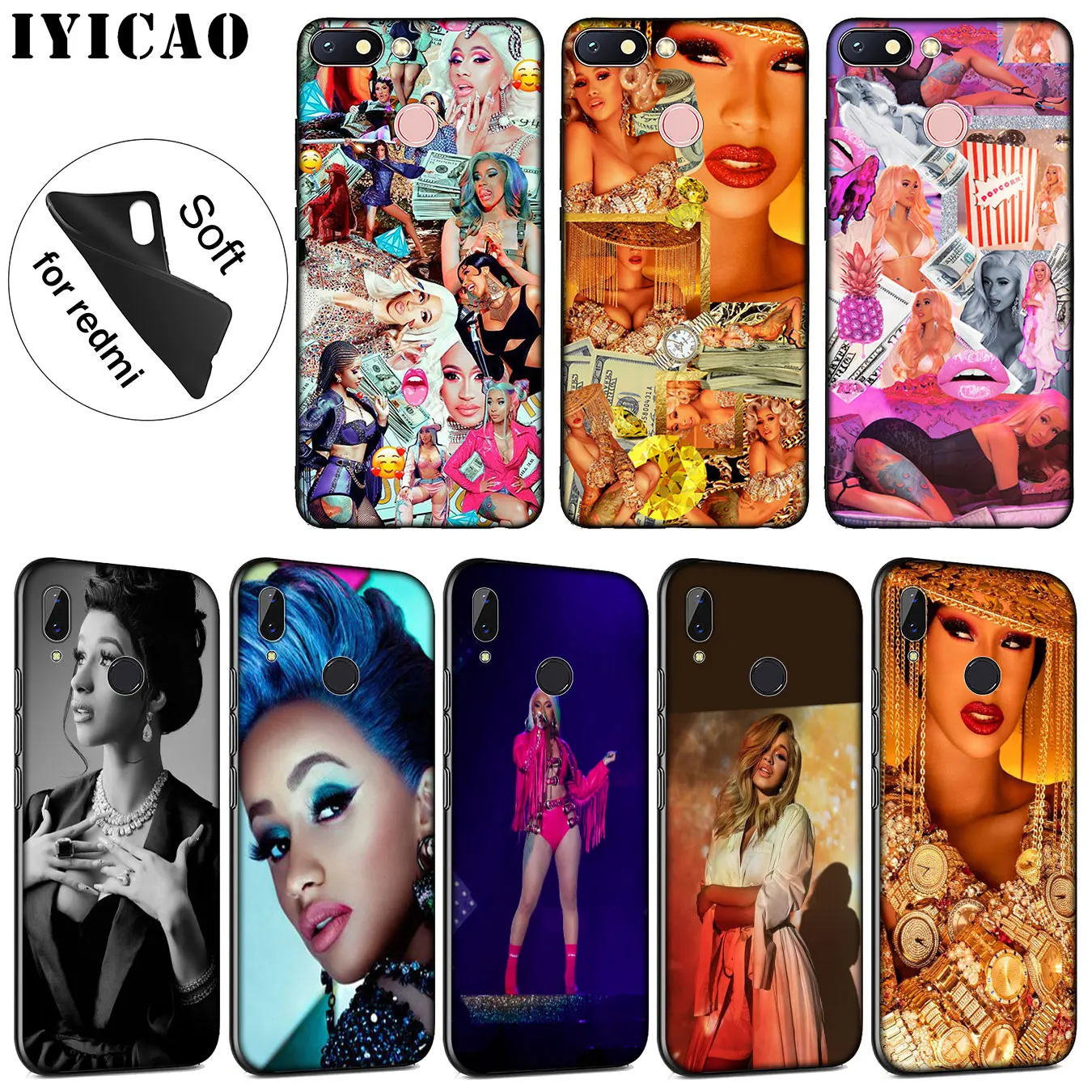 IYICAO Cardi B CardiB Soft Silicone Phone Case for Xiaomi Redmi K30 K20 8A 7A 6A 5A S2 GO Note 8 8T 7 5 6 Pro Black Cover |