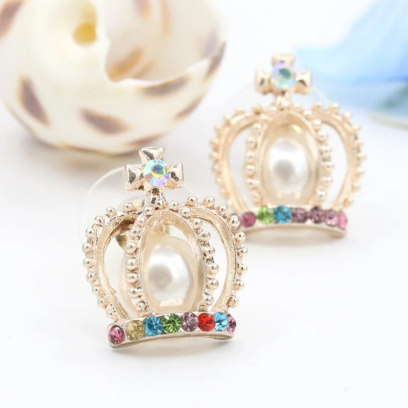 Женские серьги гвоздики с подвеской в виде короны|ear jewelry|simulated pearlcrown stud earrings |