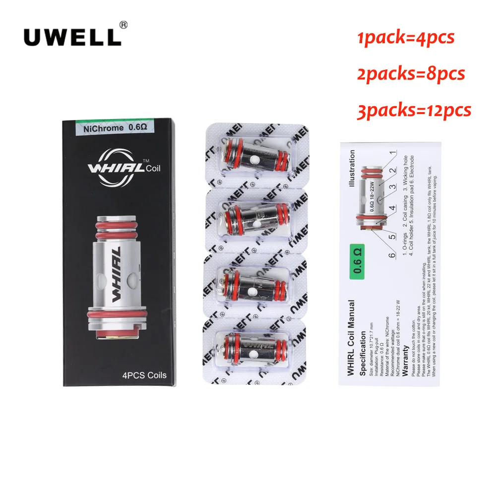 

Original 4-12pcs Uwell Whirl 0.6ohm Replacement Coils Core Electronic Cigarette Accessories For Uwell Whirl 20/22 Kit Vape Tank