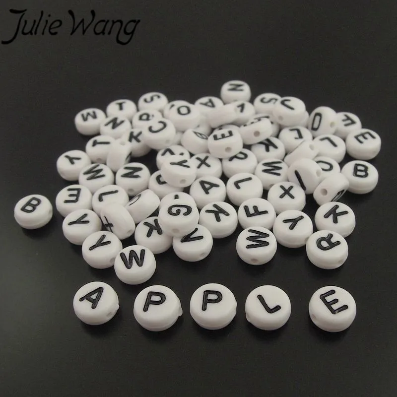 JulieWang 700 шт./упак. смешанный Английский алфавит 26 слов белые бусины ювелирные