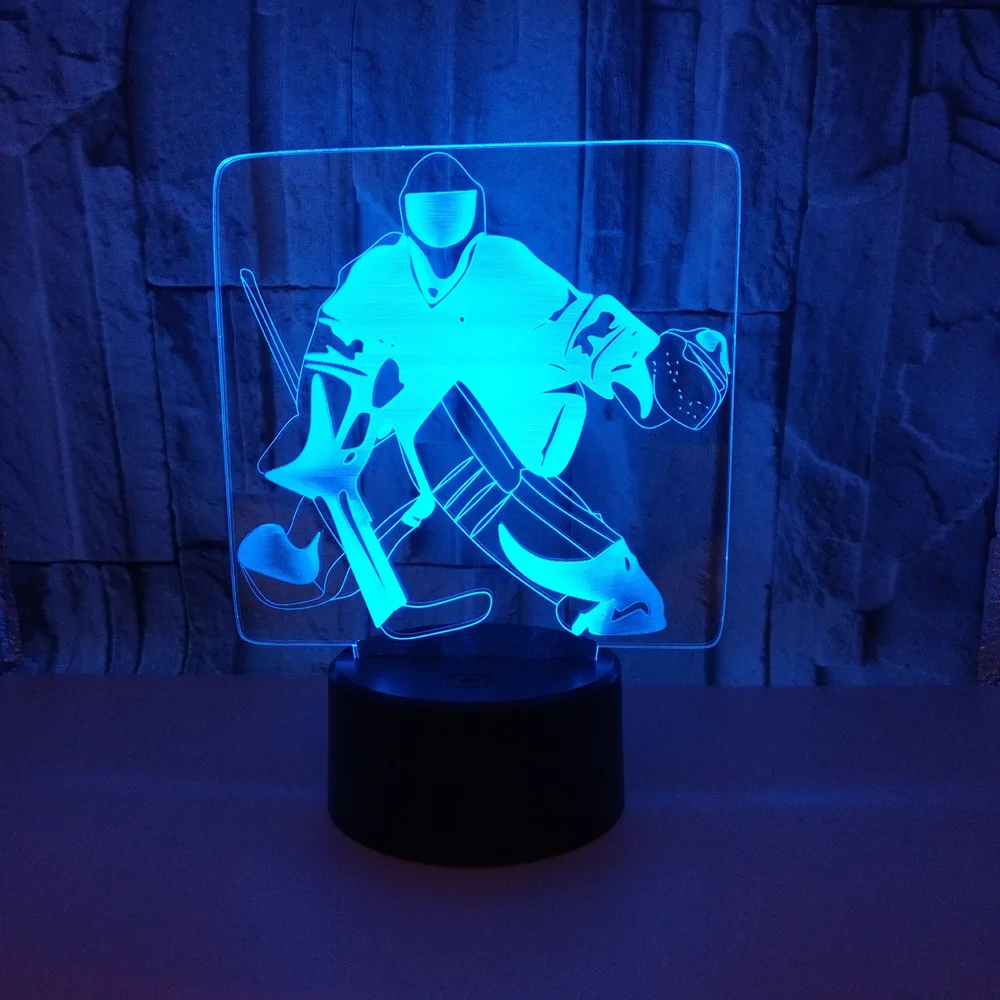 2019 Ice Player 3D Light Hockey Player Colorful Touch 3D Visual Light Creative Gift Atmosphere 3D Small Table Lamp
