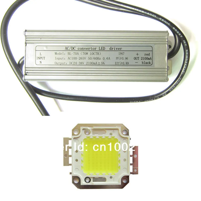

70W SMD LED Cool White 5700K~6300K 6000LM Light Part with 70W input AC 85~265V Output 32V 2.1A Waterproof IP67 LED Driver