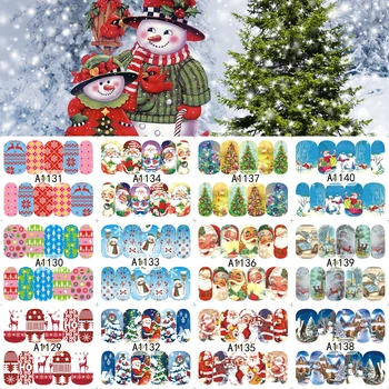 

12 Sheets XMAS Nail Art Water Transfer Sticker Full Cover Decals Merry Christmas Santa Stickers Wrap Tips Decoration A1129-1140