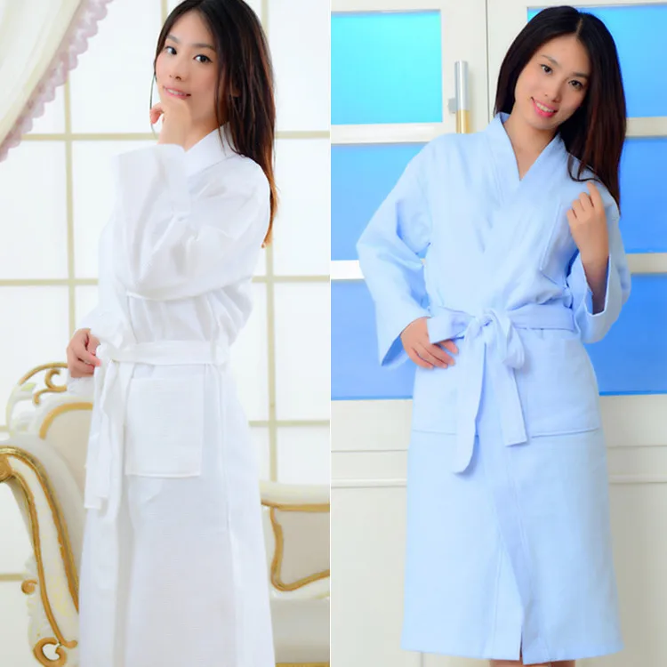 

100% cotton waffle bath robe of solid color, logo embroidery is available for hotels