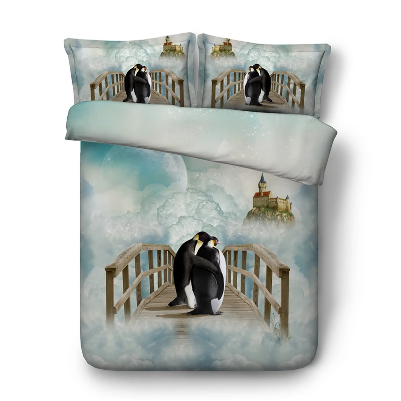 Fog Capital And Penguin Bed Set 3d Printed Bed Linen Single Twin