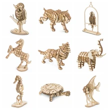 Robotime 20 Types Home Decor Figurine Laster Cutting DIY Crafts Wooden Miniature Animal Model Car Ornament for Gift for Kids TG