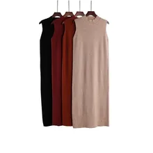 Свитер осень-зима платье жилет корейский элегантный половина черепаха-шеи свитера без рукавов стрейч Pull Femme