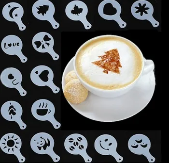 

16Pcs/Set Coffee Printing Pattern Stencil Latte Cappuccino Mold With 16 Different Design White Decor Barista Duster Art F2023