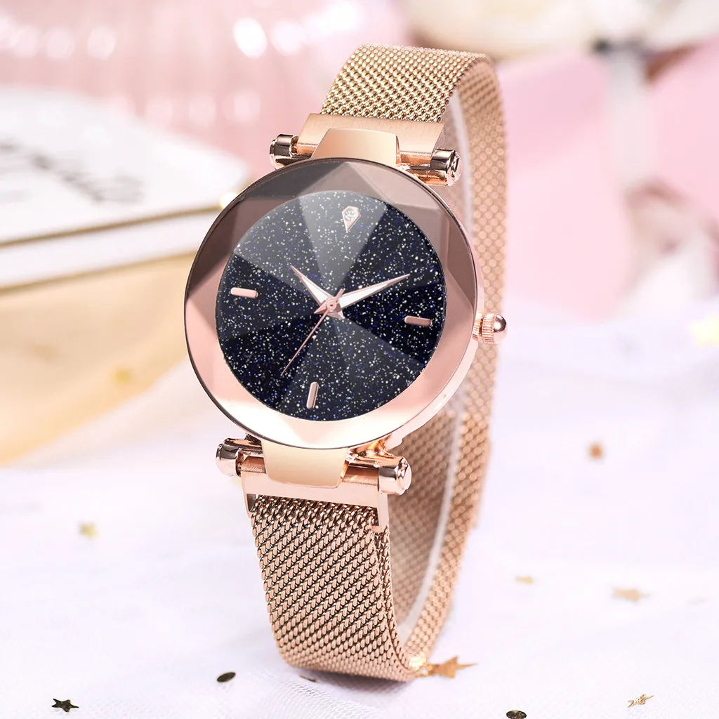 

Fashion Women's Watch Mesh Belt Wristwatches With Magnetic Buckle Starry Sky Round Dial Ladies Watch relogio feminino 2019