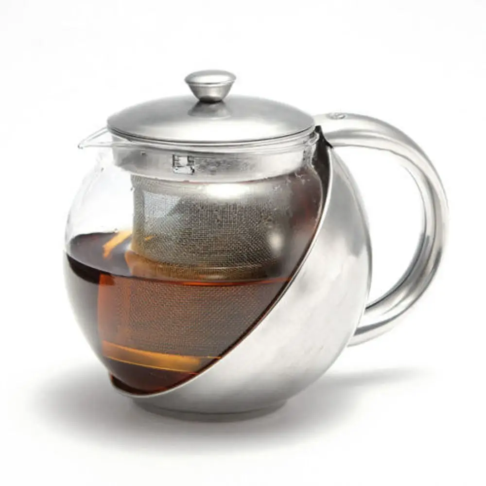 

1100ml Stainless Steel Glass Teapot Loose Infuser Coffee Tea Leaf Herbal with Removable infuser Gift