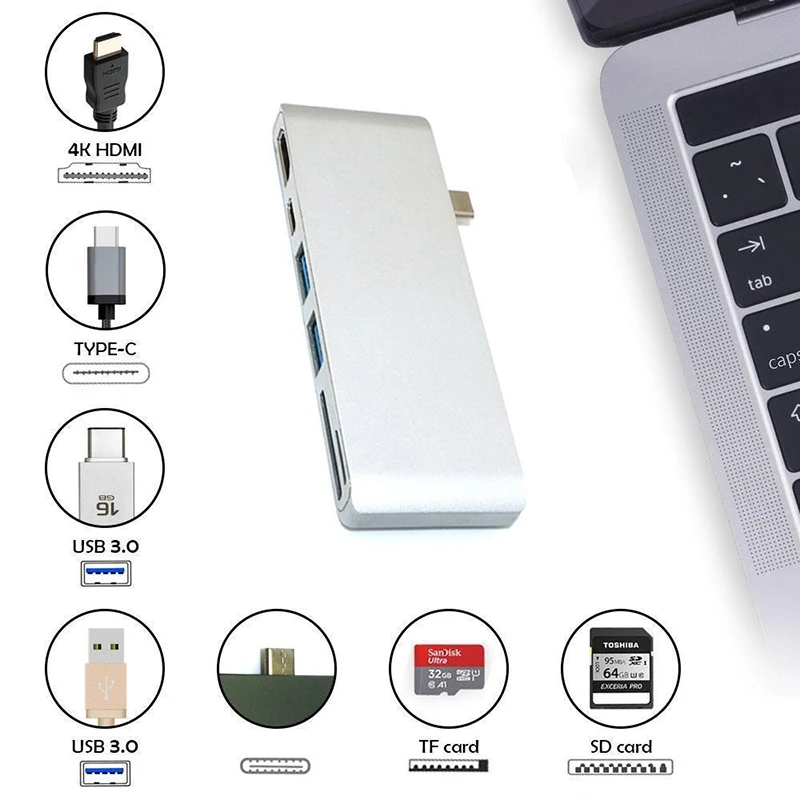 USB-C Алюминиевый USB C концентратор к HDMI 4k type C концентратор 3,0 сплиттер адаптер TF Micro SD кард-ридер для Macbook pro для Asus