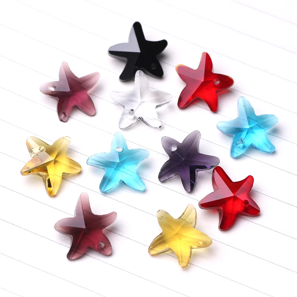 

ZHUBI 14MM 20PCS Five-pointed Star Shape Glass Stone Beads Crystal Clear Glass Bead Womens Starfish Rhinestone Jewelry Pendant