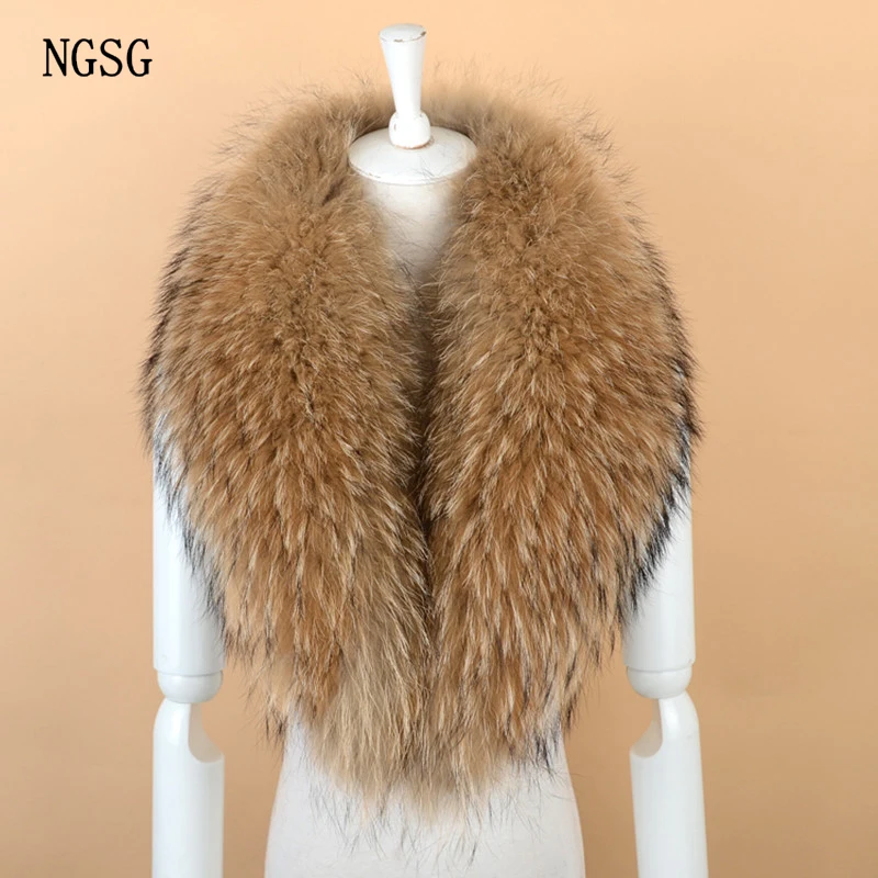 NGSG Real Fur Raccoon Collar Women 100 Genuine Fur Collar For Jacket