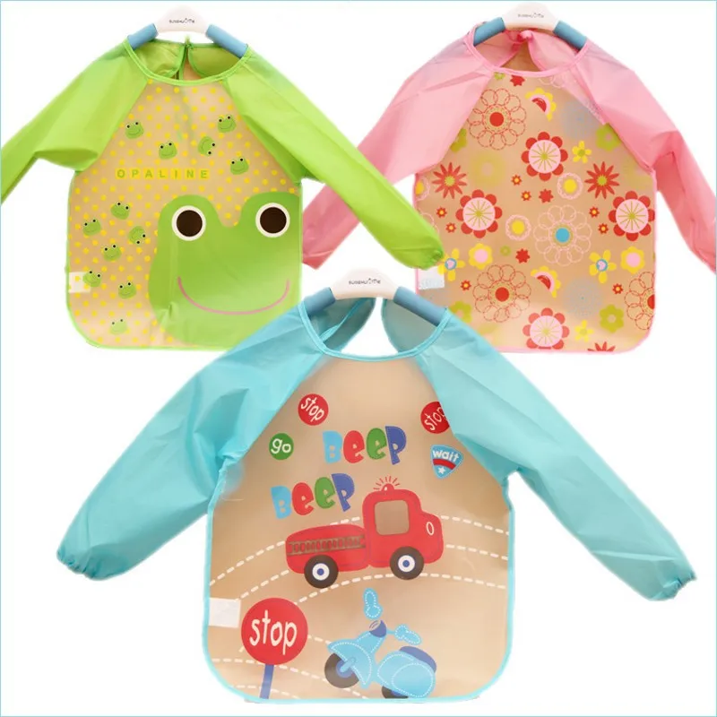

Baby EVA Transparent waterproof Burp Overalls Disposable Girls Boys Cartoon Long Sleeved Bibs Children Overclothes