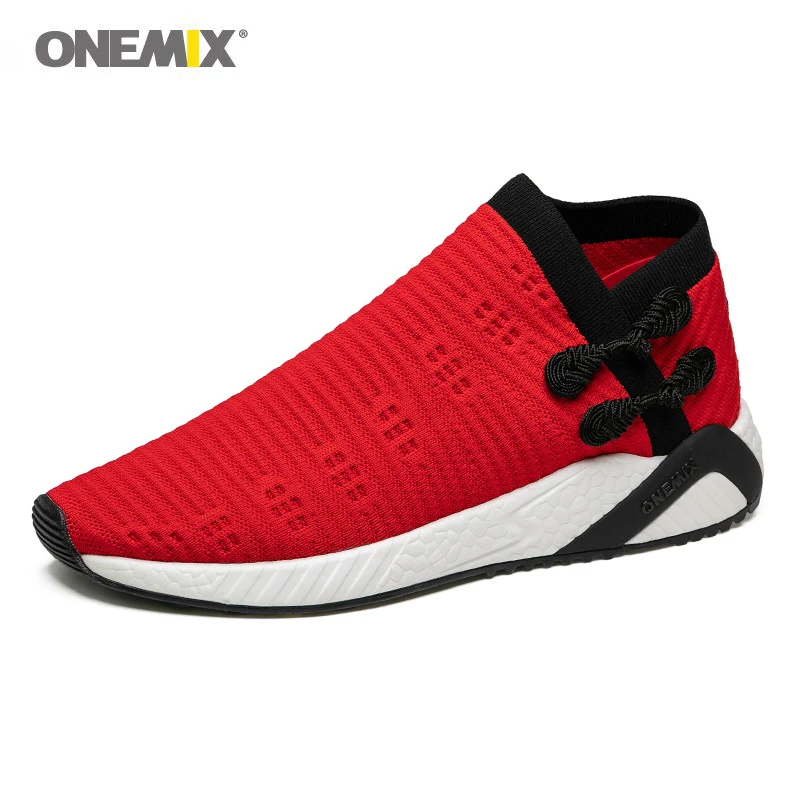 Onemix Men Running Shoes Weaving Breathable Light Running Shoes Knitted Vamp Shoes Walking Lightweight Slip Resistan