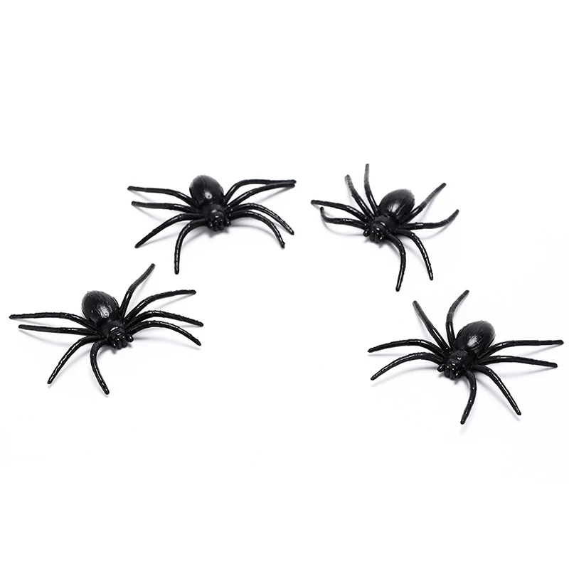 

4Pcs/Lot Funny Black Plastic Spider Fake Spiders Toy Halloween Party Prop Haunted House Decor