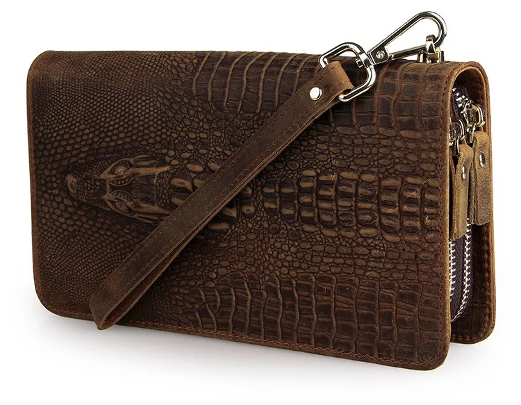 

New arrival 2015 large capacity Crazy Horse Leather Double zipper wallets men Bifold Clutch Bag Business bag cow crocodile