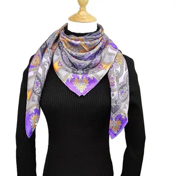 

HANSCARF 100% Silk Twill Scarves & Wraps 2017 Paisley Printed Square Silk Scarf Women 90*90cm Fashion Bandana Hijab