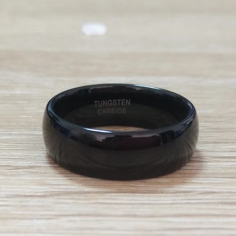 Carved Engrave Jewelry 8mm Black Dome Solid Tungsten Carbide Ring Polished Men's Wedding Engagement Band Size 7-14 TU002R