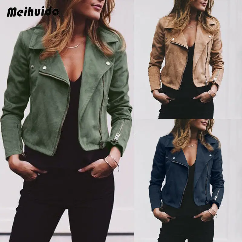 New  AU Women's Ladies Leather Jackets Casual Coats Zip Up Biker Flight Tops Clothes