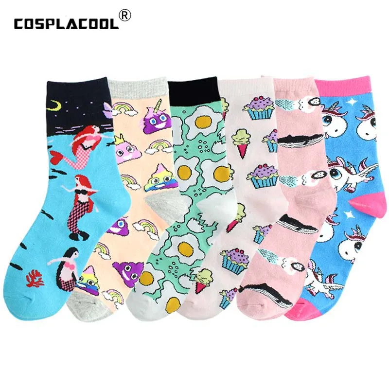 

Creative Harajuku Funny Socks Mermaid Rainbow Ice Cream Eggs Pattern Cute Socks Women Happy Divertidos Crew Sokken Skarpetki