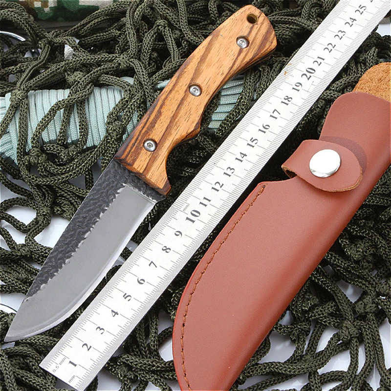 

5Cr13mov manual forging knife 58HRC shadow wooden handle hunting fixed knife outdoor camping tool survival tactics knife