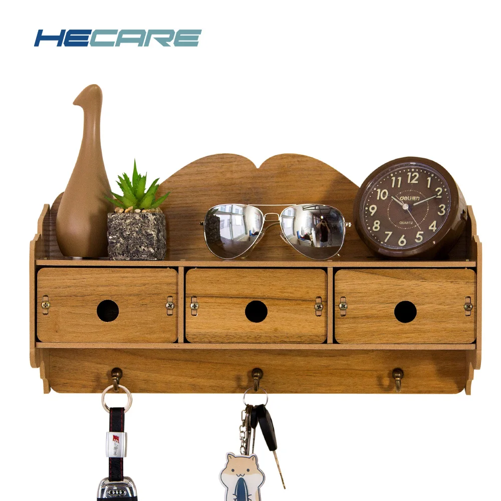 

Wall Decor Shelves Wooden Storage Rack Bathroom Wall-mounted Metal Hook Clothes Shelves Wall Shelf Key Wall Hanger with Drawers