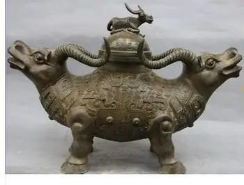 

wholesale factory Decoration Crafts Brass China Dynasty Bronze Copper Bull Cattle Cow OX Jug Pot Bottle Tank Crock kettle 25% of
