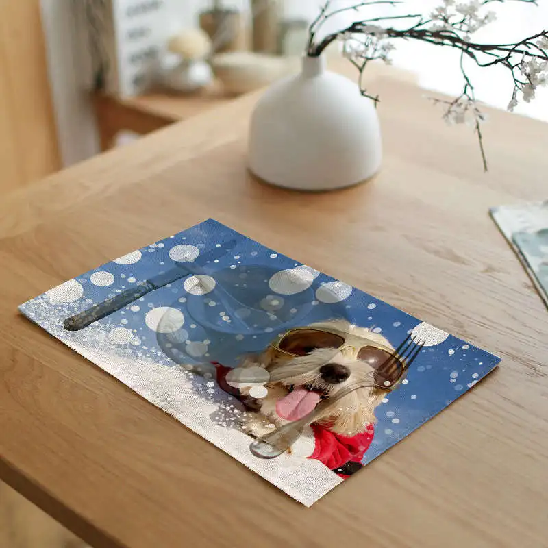 Рождественская собака узор Снежинка Рождественская елка Салфетка под тарелку украшение стола Свадебные ресторанные принадлежности для кафе коврик - Цвет: 2