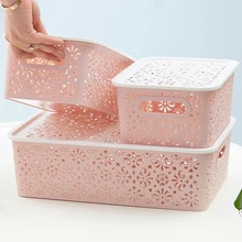 Розовые полые пластиковые корзины для хранения, офисные настольные косметические удаленные коробки для хранения, инструменты для макияжа, органайзер, сумка для ванной, держатель