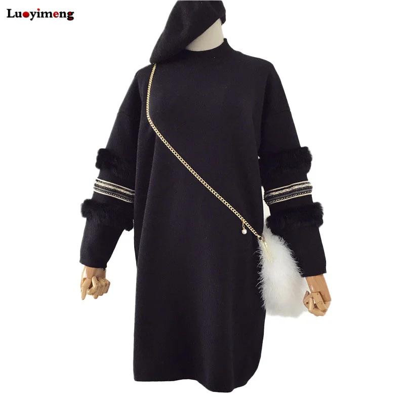 style 3 black Luoyimeng, свитер из искусственного меха для женщин, топ, пуловеры, свитер с длинным рукавом, джемперы с жемчужными бусинами, водолазка, пуловер на каждый день, Халат - Цвет: style 3 black