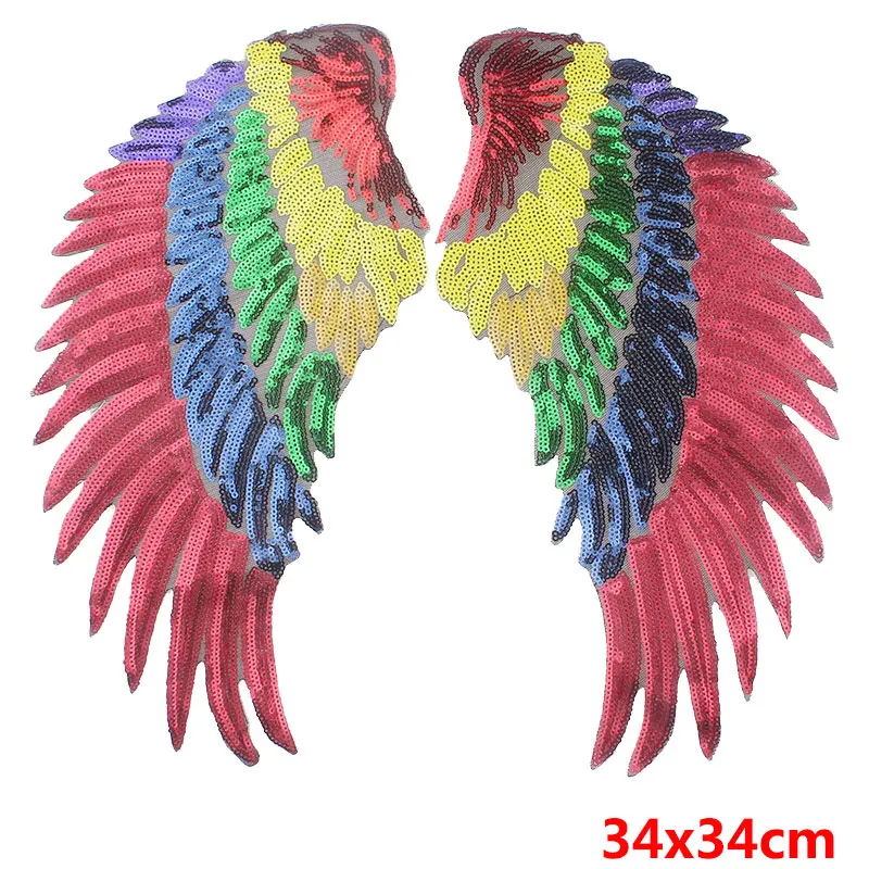 

Prajna Rainbow Wings Sequin Patches Embroidered Sew On Patches For Clothing 3D Feather Motif Applique DIY Stickers 1 Set F