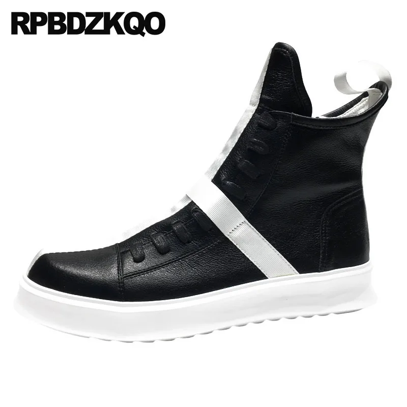 

thick soled platform real leather sneakers boots trainer high sole shoes men top black luxury zipper full grain genuine booties