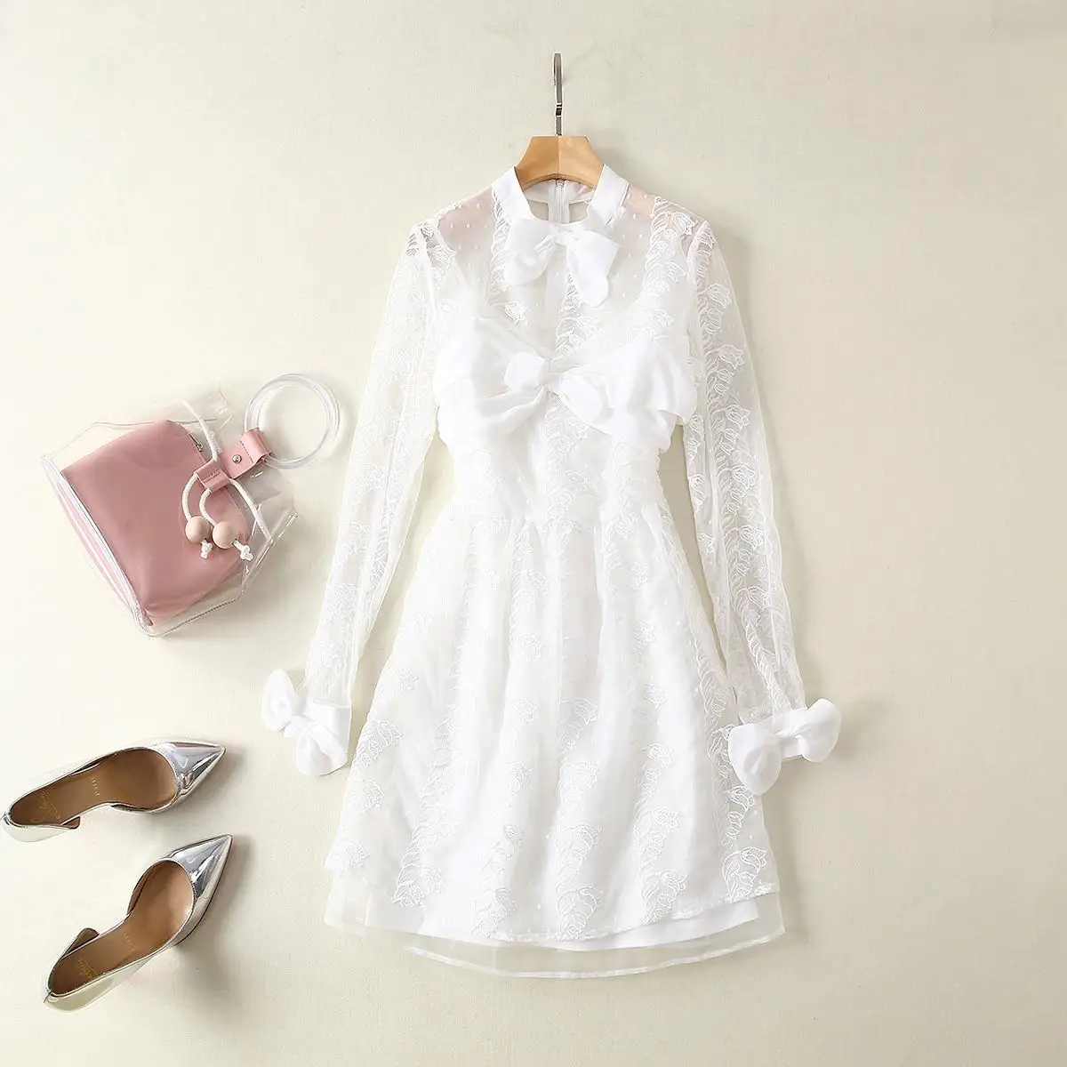

A word skirt 2019 summer new lace collar bow dress